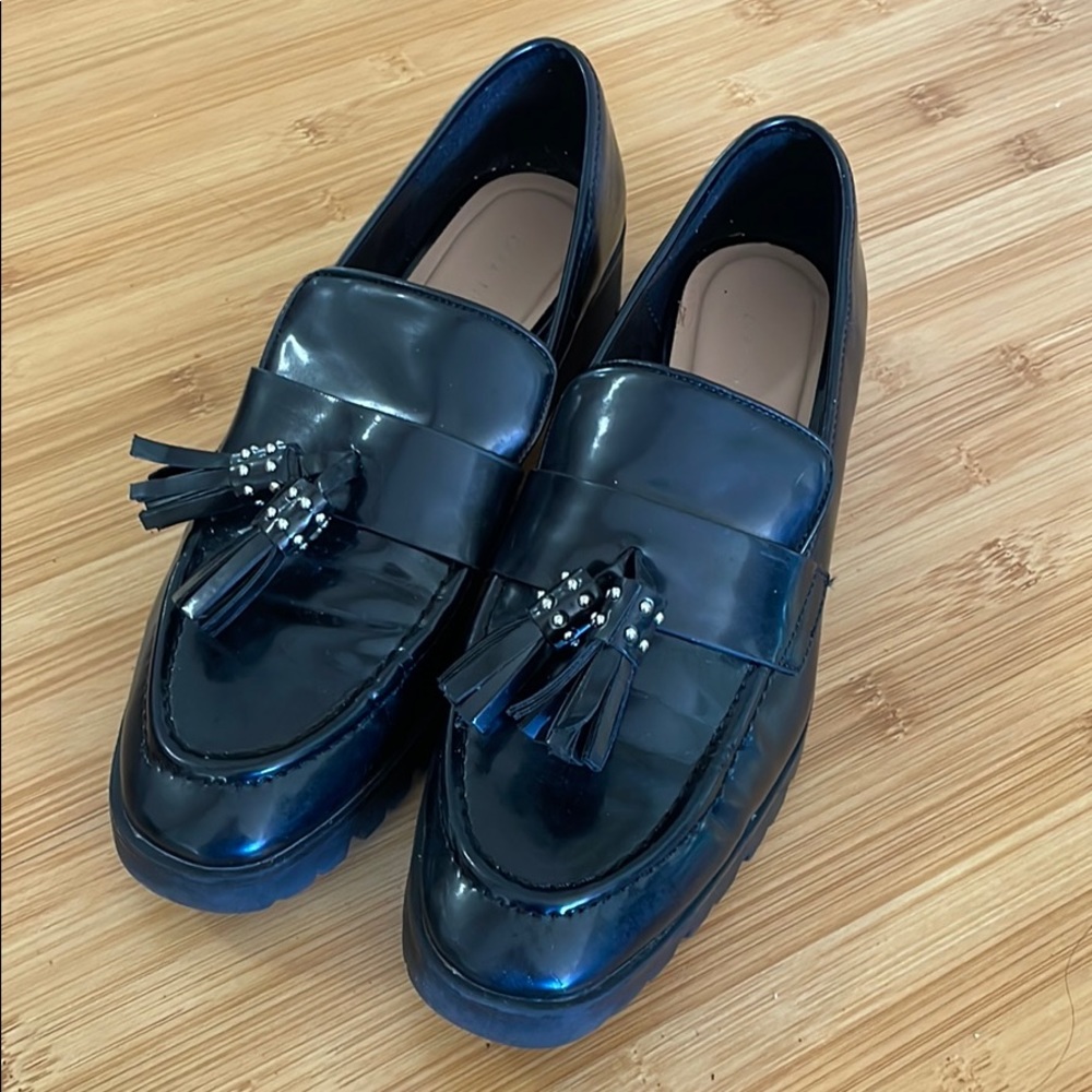 Zara Black Loafers Faux / Vegan Leather